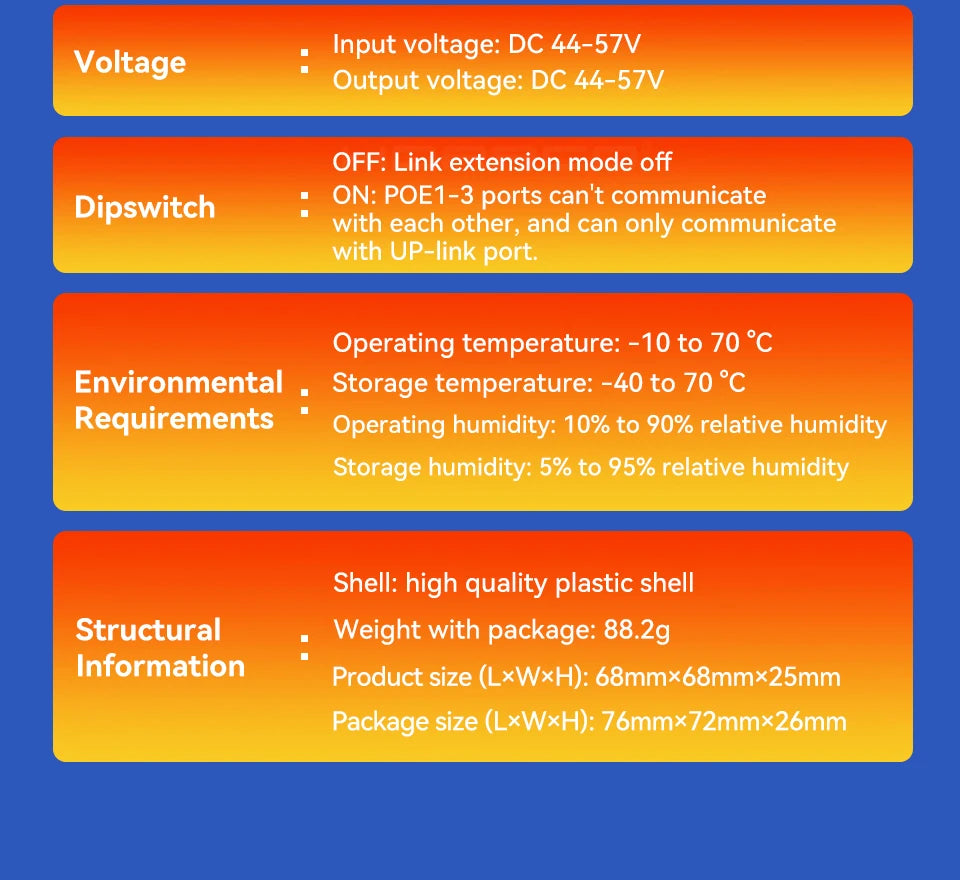 Extensor PoE Gigabit HORACO 4 Portas 30W POE013GS - Repetidor IEEE 802.3af/at 10/100/1000Mbps 10Gbps Plug & Play