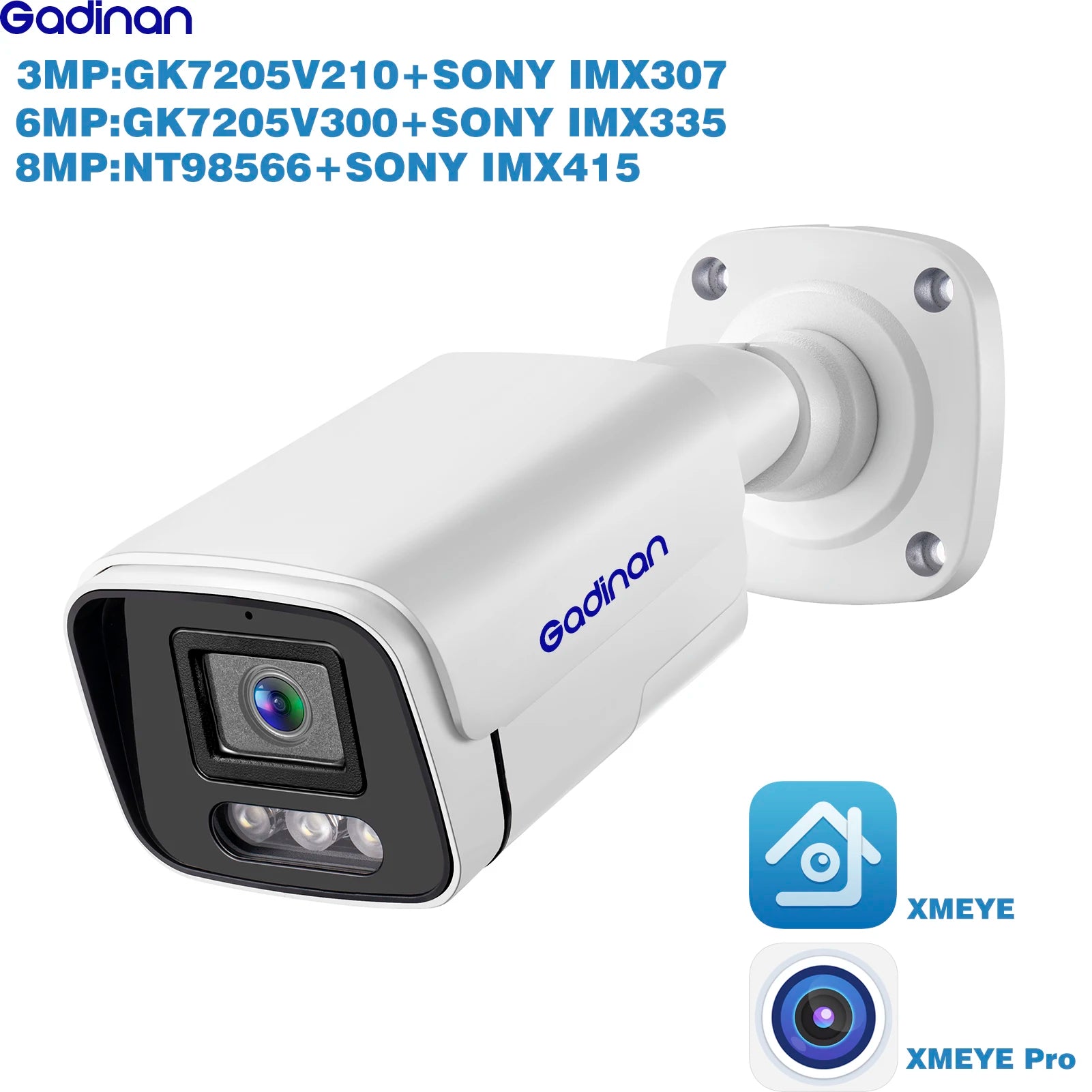 Câmera IP Gadinan 60FKSXM 3MP 6MP 8MP 4K Sensor Sony IMX Bullet Visão Noturna Colorida IP66 PoE