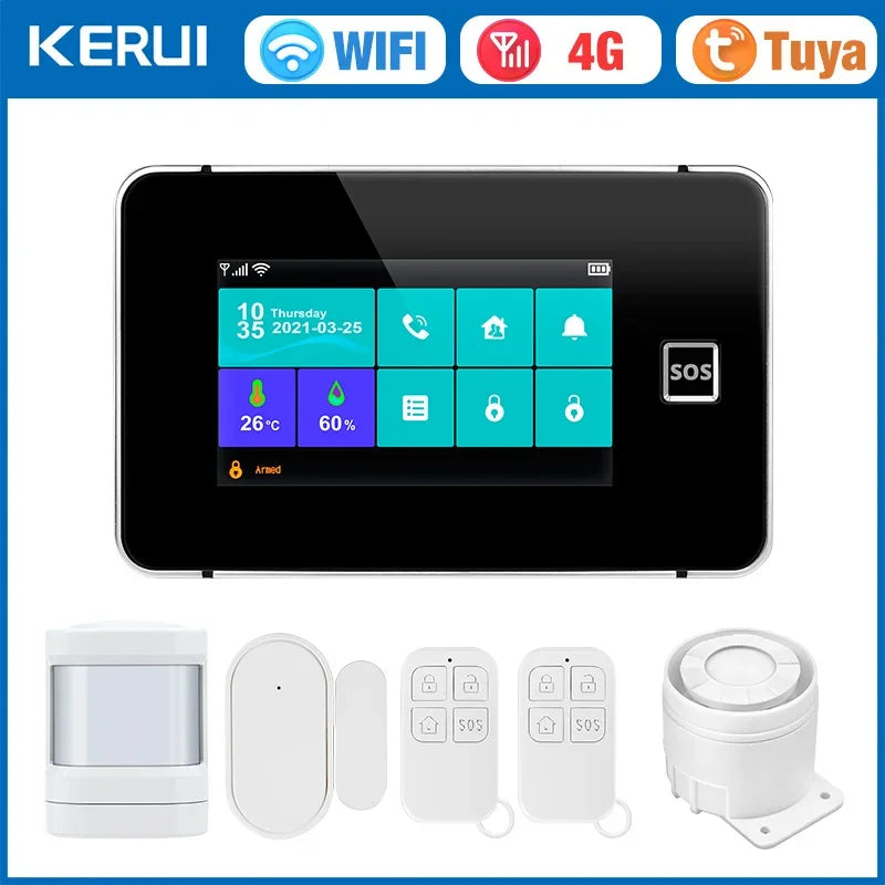 Central de Alarme KERUI G64B 4G WiFi Tela Touch 4.3" com Tuya Smart 100 Zonas Temperatura Umidade - KERUI