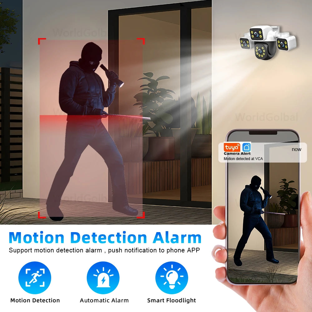 Tuya inteligente 15mp três lentes câmera ip três telas de segurança rastreamento automático alarme sem fio wifi cctv vigilância câmera ao ar livre