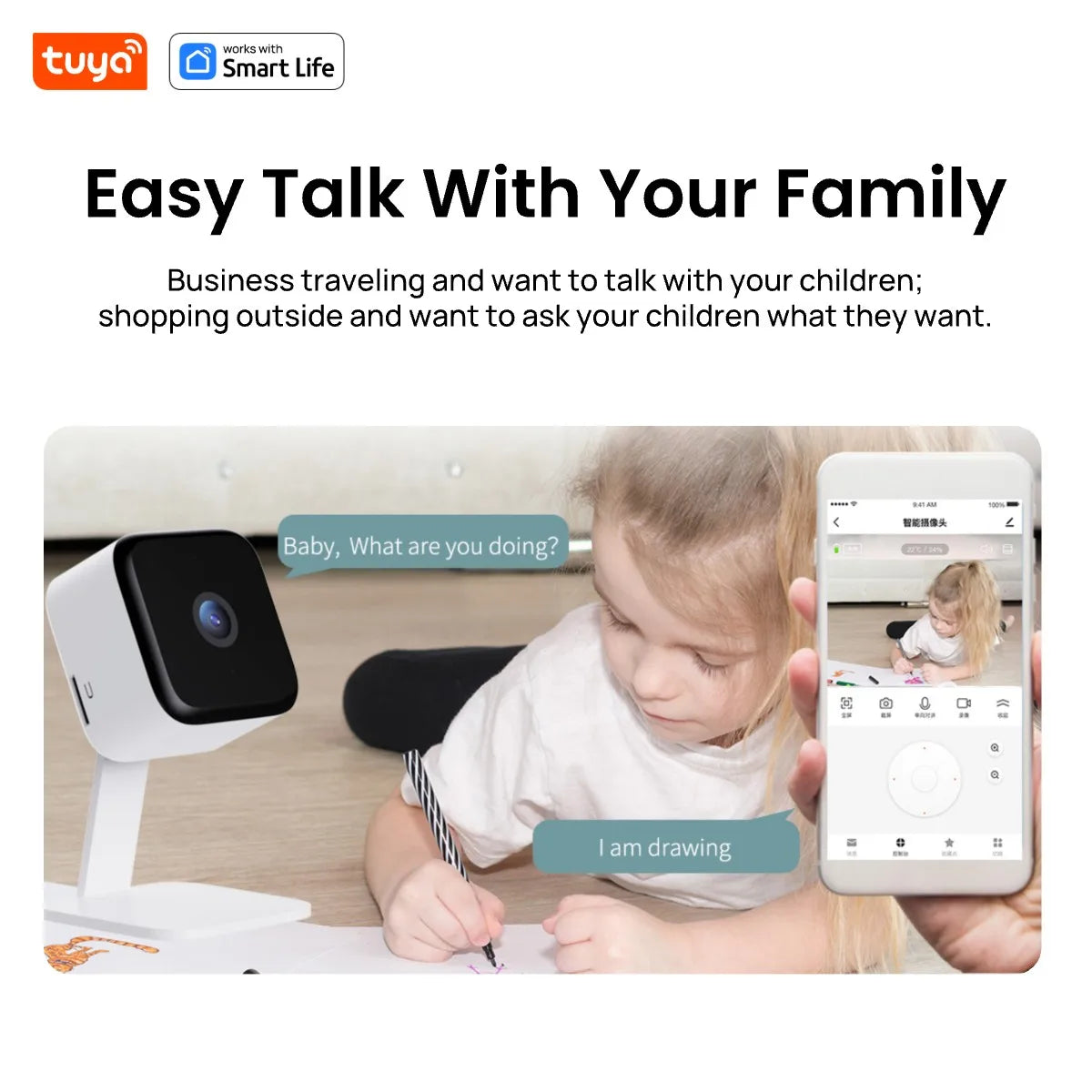 Câmera de Segurança Tuya Smart 1080p Full HD WiFi com Rastreamento de Movimento, Áudio Bidirecional para Bebês e Pets