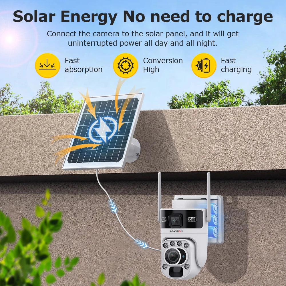 Câmera Solar 4K com Zoom Óptico 20X e Rastreamento Automático | Tela Dupla 4G/WiFi | LS Vision 12MP