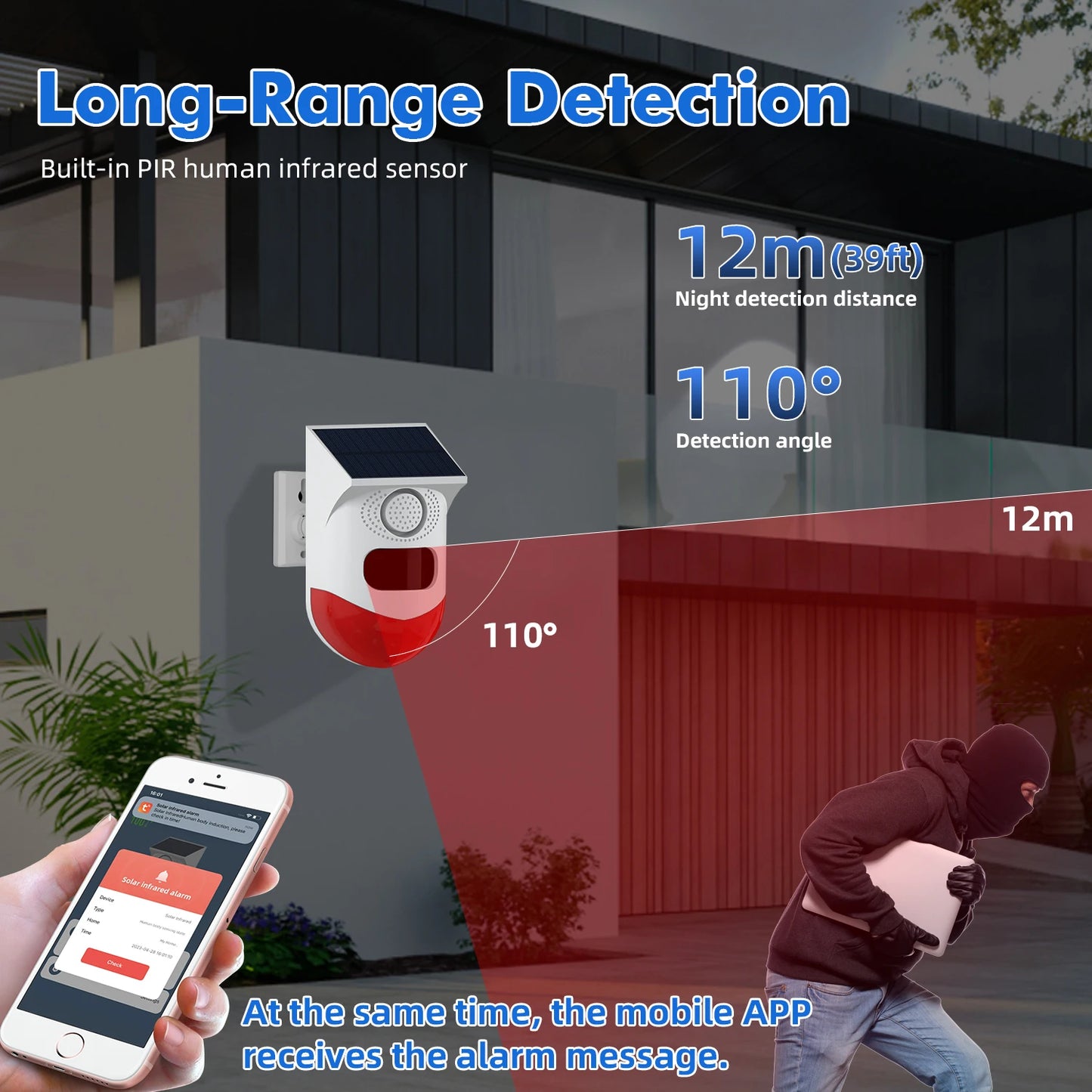 Alarme infravermelho solar ao ar livre PIR, Smart WiFi Siren, impermeável, sem fio, sensor estroboscópico anti-roubo, várias versões disponíveis, 433MHz