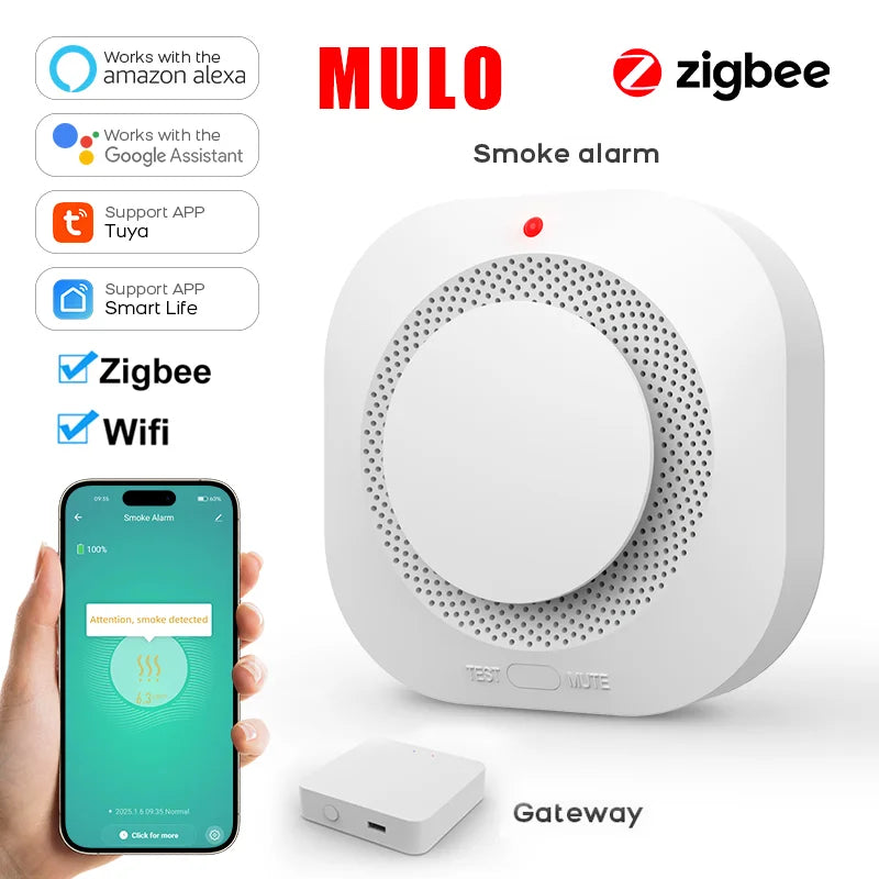 Tuya zigbee wifi inteligente detector de fumaça sensor alarme segurança em casa proteção contra incêndio para sistema segurança em casa via smart life app