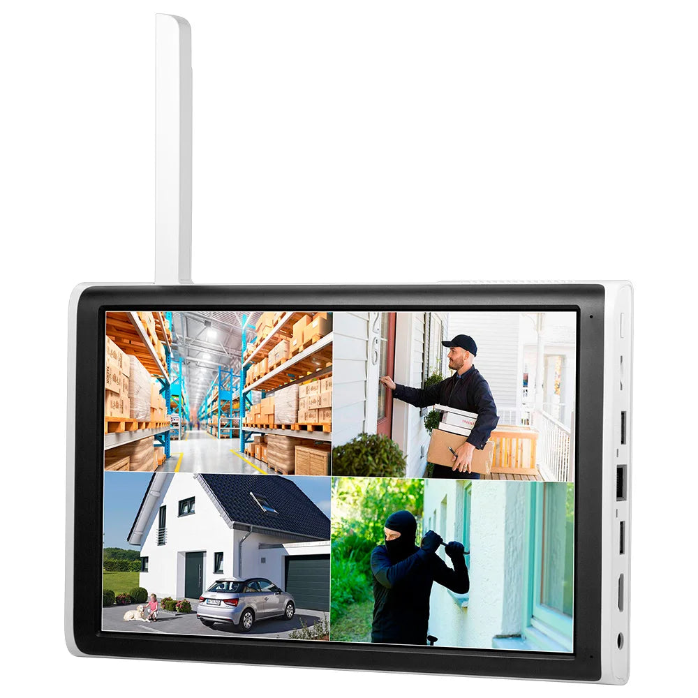 NVR 8 Canais WiFi 4MP/5MP com Tela 10.1" H.265 ONVIF para Câmeras Sem Fio - Kerui N1008L