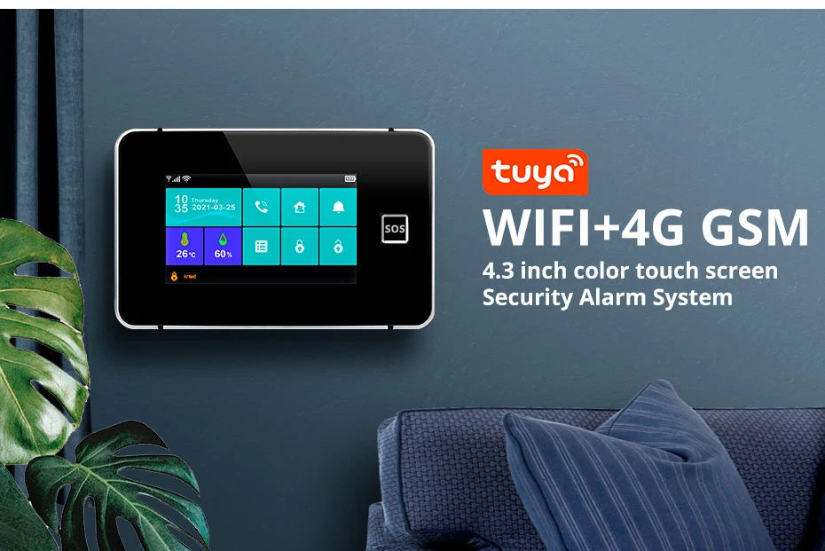 Central de Alarme KERUI G64B 4G WiFi Tela Touch 4.3" com Tuya Smart 100 Zonas Temperatura Umidade - KERUI