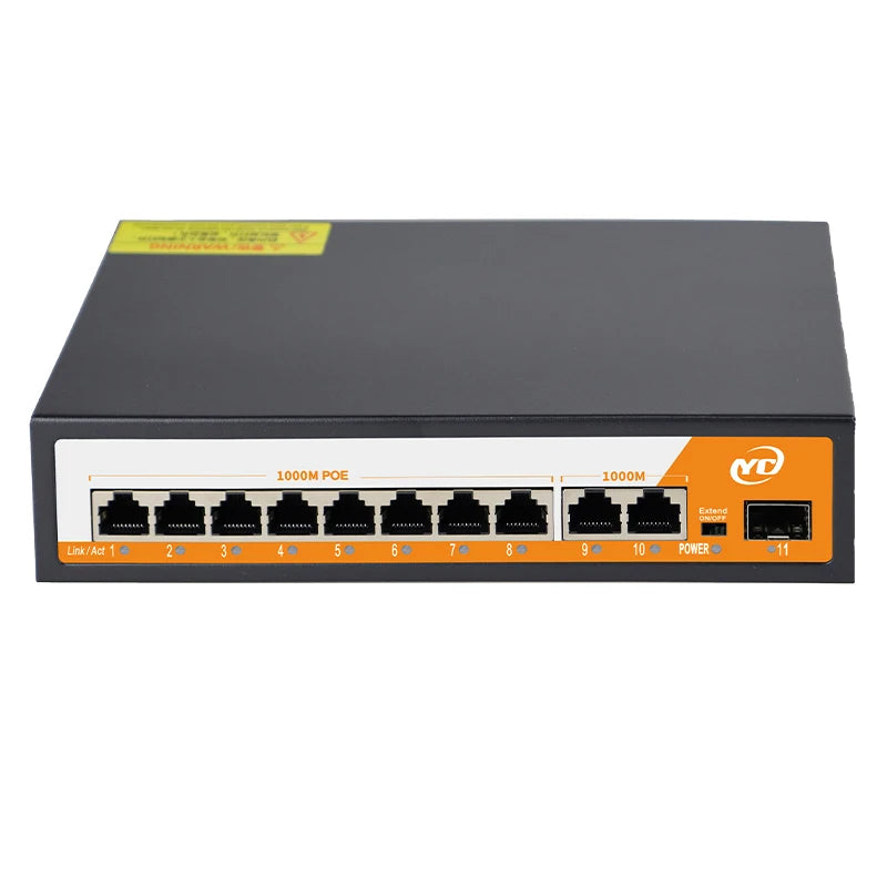 Switch PoE SHOYEE RJ45 + SFP 48V - IEEE 802.3af/at Uplink Plug & Play Câmera IP NVR Compacto