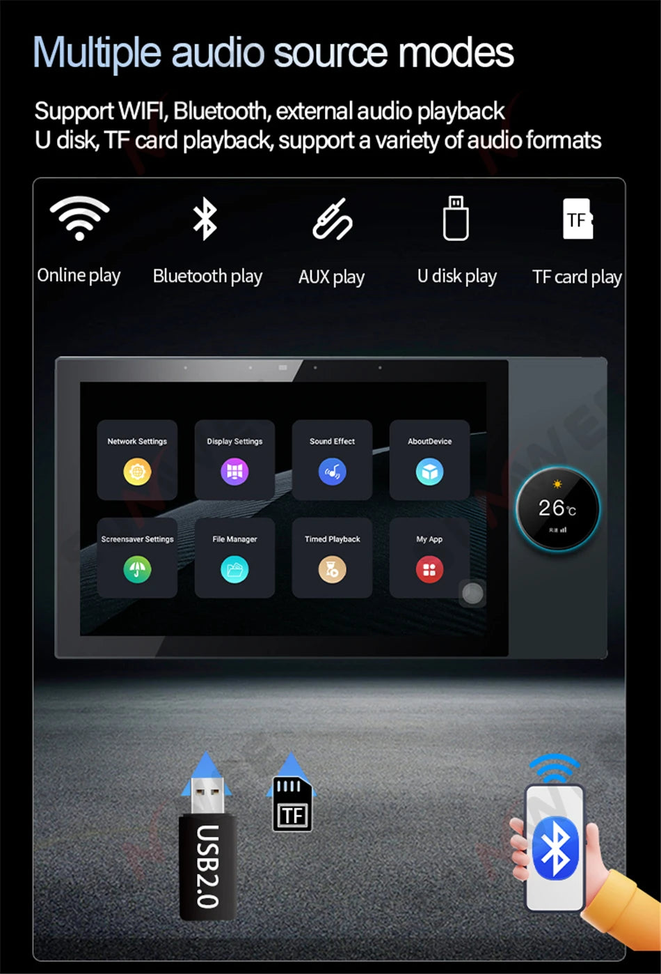 Tuya teatro inteligente música de fundo 4 + 32g android 11 sistema embutido zigbee gateway bluetooth wifi áudio na parede amplificador de potência