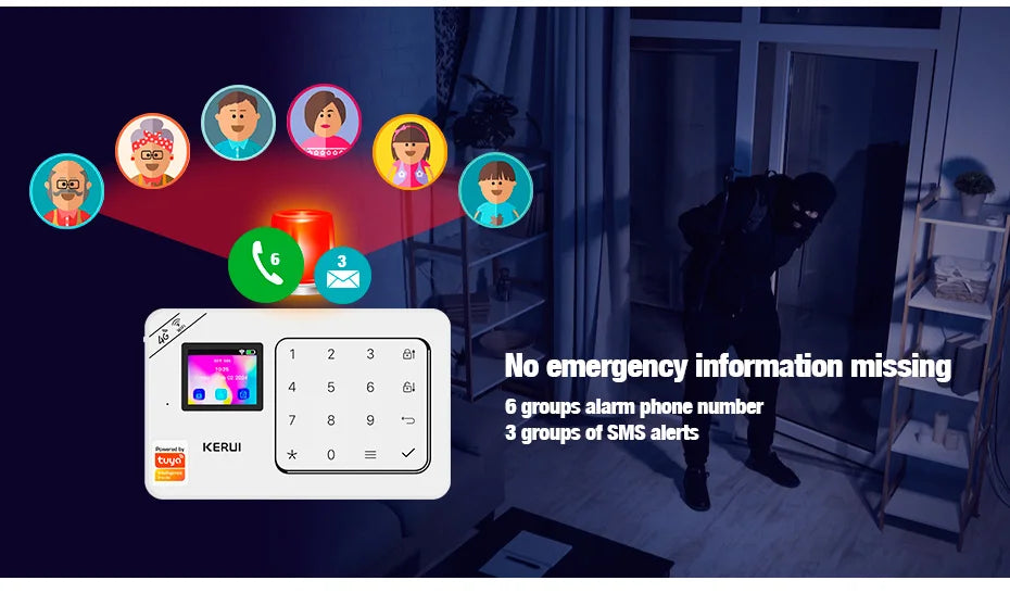 Sistema de Alarme Inteligente WiFi/4G com Sensor PIR Teclado e Alexa - Kerui W184 Tuya