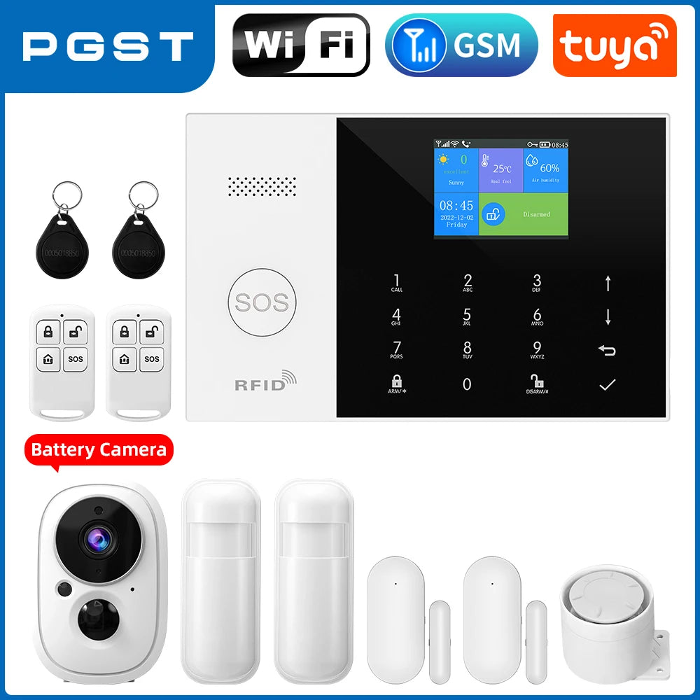 Pgst residencial tuya inteligente gsm wifi sistema de alarme para casa alarme segurança sem fio casa vida inteligente app controle trabalho com alexa