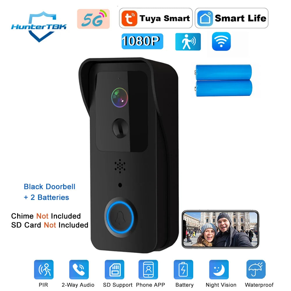 5G 2.4G WiFi Campainha de vídeo 1080P Tuya Smart Outdoor Wireless Intercom Câmera sem fio à prova d'água Ringing Bell