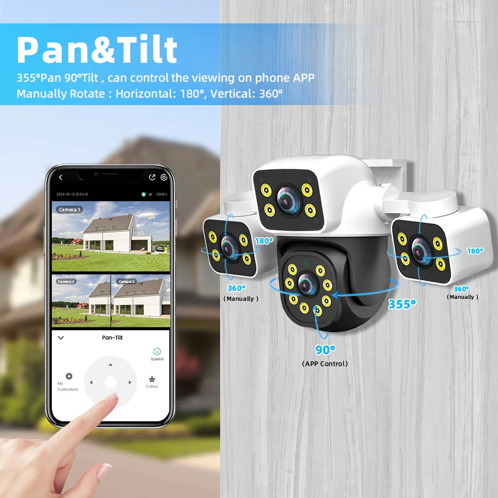 Tuya inteligente 15mp três lentes câmera ip três telas de segurança rastreamento automático alarme sem fio wifi cctv vigilância câmera ao ar livre