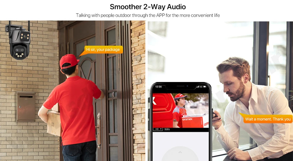 Câmera IP Wonsdar 6K 9MP WiFi - Três Lentes - PTZ 8x Zoom - Tela Dupla - Visão Noturna Colorida - iCSee