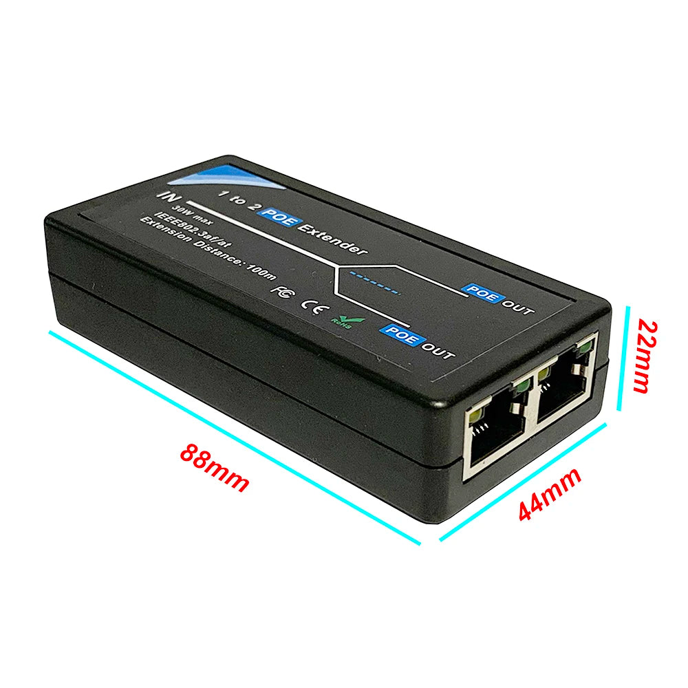 Extensor PoE HKBTM 2 Portas 100Mbps - IEEE 802.3af Extensão 100m Câmera IP NVR AP VoIP Compacto