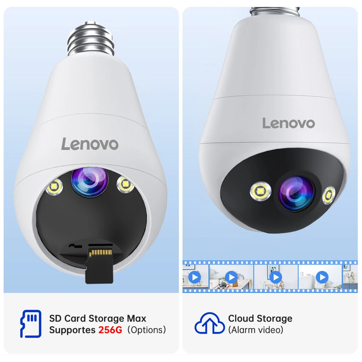 Câmera de Segurança Lenovo 3MP WiFi Lâmpada E27 com Visão Noturna Colorida e Áudio Bidirecional
