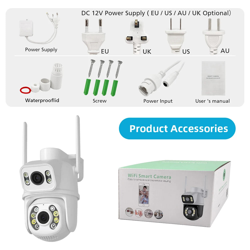 Câmera de Segurança WiFi 8MP 4K Lente Dupla PTZ Rastreamento Automático IP66 Alexa DDBROUGEN A28