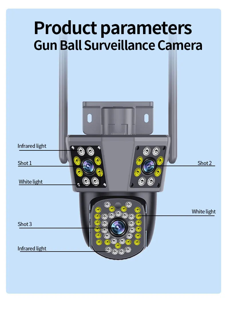 Câmera WiFi 12MP 6K Três Lentes Zoom 10x Rastreamento IA Visão Noturna Colorida CHAMOUS