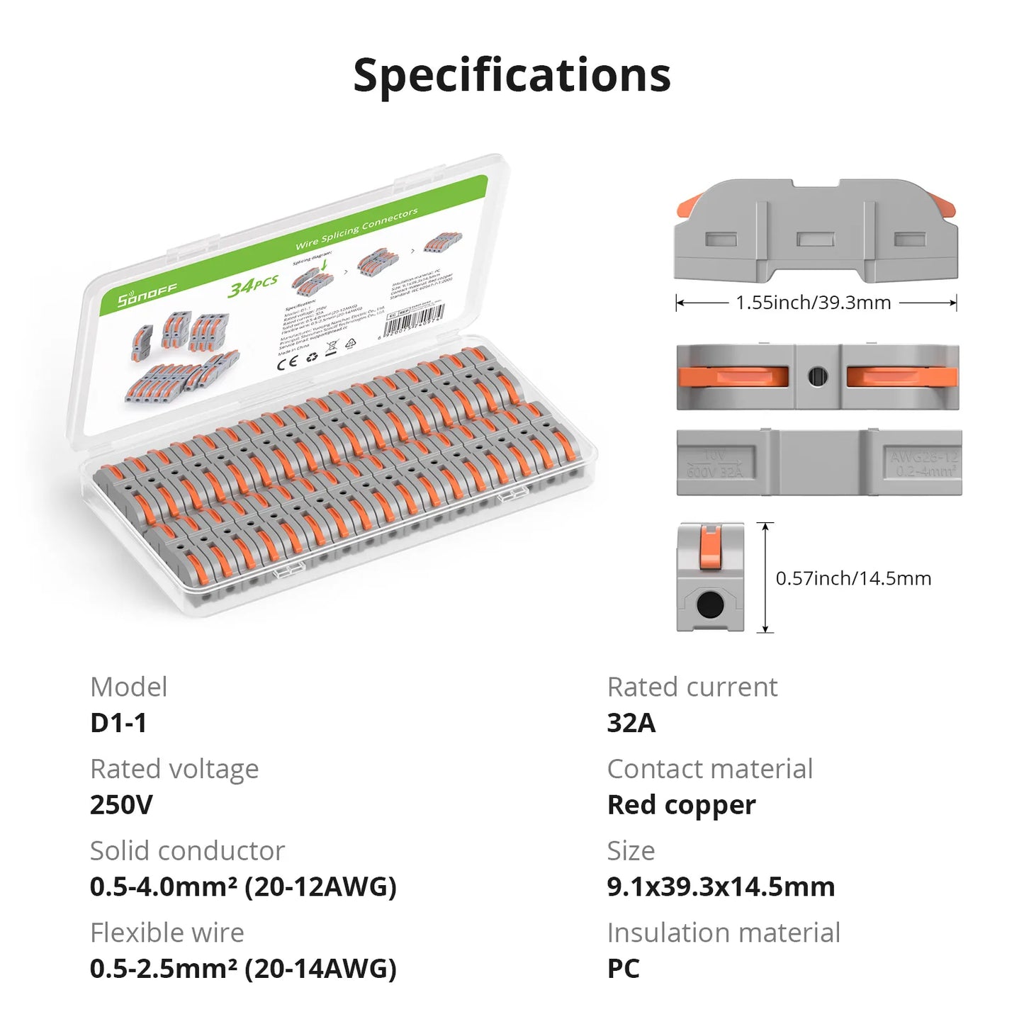 SONOFF-Universal Compact Din Rail Fio Conector, blocos de terminais, Push Quick, Mini Condutor, Splicing Connector