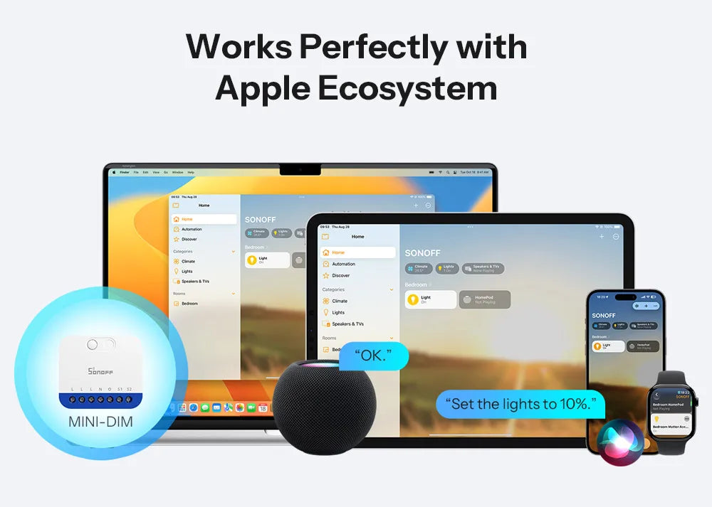 Dimmer Inteligente WiFi Matter MINI-DIM Extreme Sem Cintilação Monitoramento Energia 220-240V SONOFF