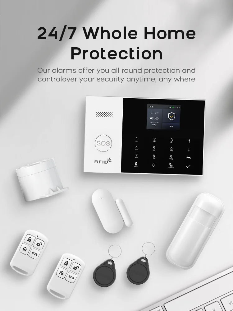 Pgst residencial tuya inteligente gsm wifi sistema de alarme para casa alarme segurança sem fio casa vida inteligente app controle trabalho com alexa