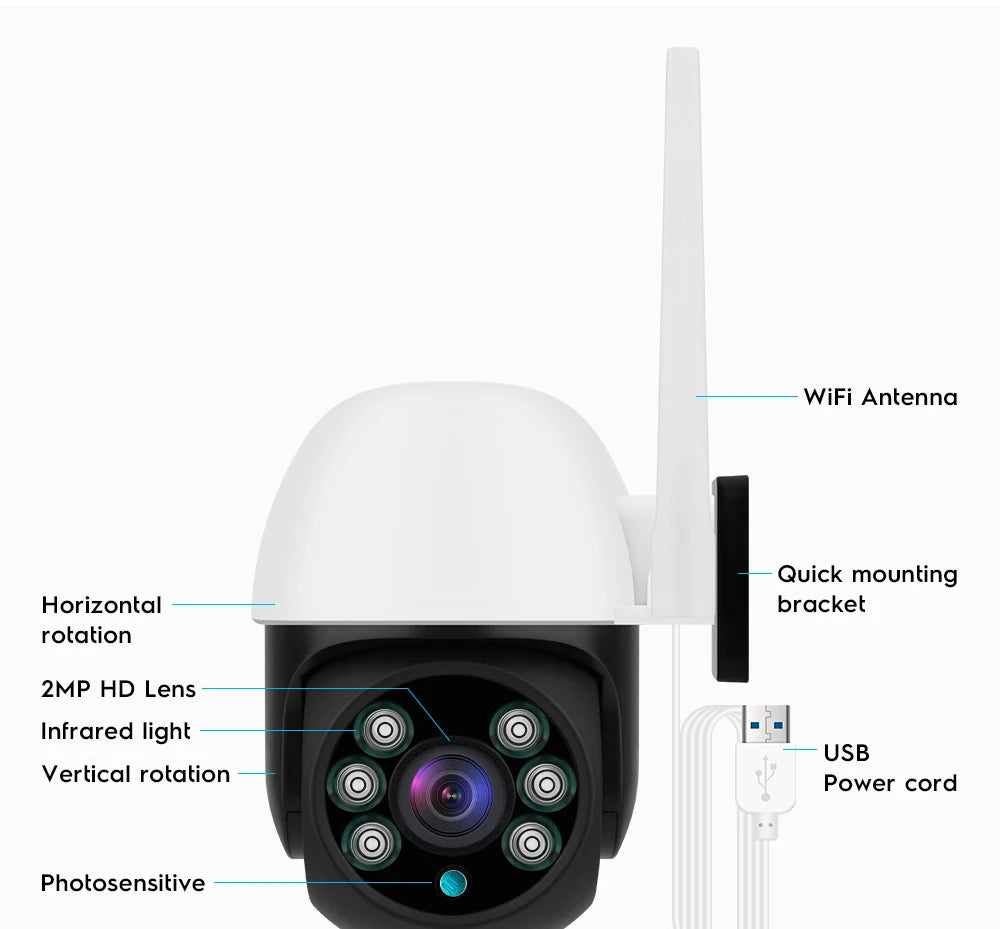 Camhi-câmera ip 1080p hd, wi-fi, visão noturna colorida, rastreamento automático, webcam, monitor de segurança ao ar livre para camhipro app