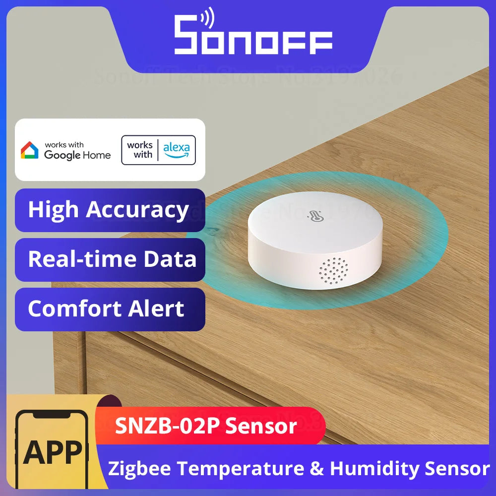 Sensor Inteligente SONOFF SNZB-02P - Temperatura e Umidade Zigbee 3.0 com Alertas + Automação eWeLink | Bateria 2 Anos