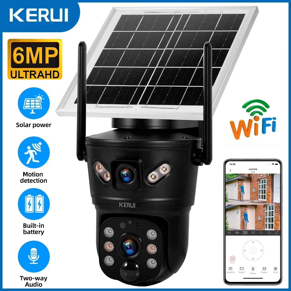 Câmera Solar WiFi/4G 6MP Lente Dupla À Prova D'Água com Painel Solar - Kerui D05