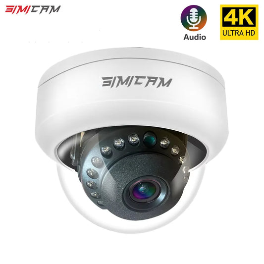 Câmera de vigilância de vídeo 4K POE Doms Dome IP Onvif Áudio 48V POE/DC 12V 4MP/5MP/8MP Night Vision CCTV Câmera de segurança para NVR