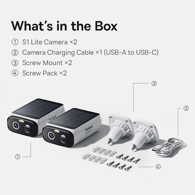 Câmera Baseus S1 Lite 2K 4MP Solar Dupla Lente 135° POE IP67 WiFi