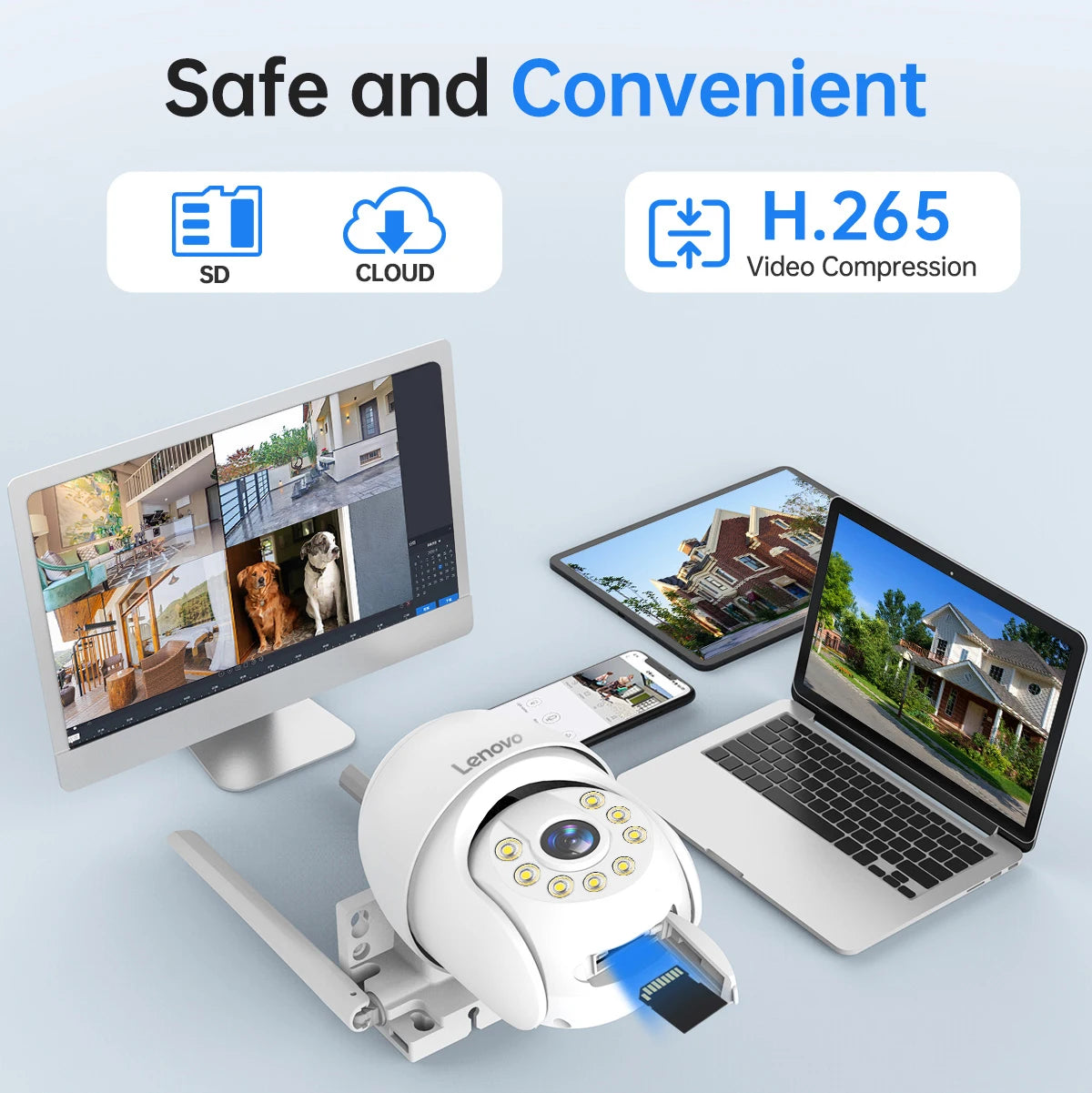 Câmera PTZ WiFi Lenovo 5MP – Externa, Zoom 4x, Visão Noturna Colorida e Áudio Bidirecional