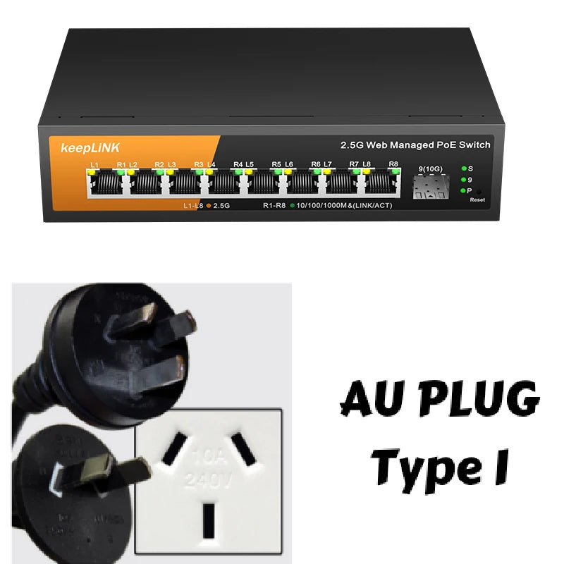 Switch Gerenciado KeepLiNK KP-9000 PoE+ 9 Portas 8x 2.5Gb PoE 130W + 1x 10Gb SFP+ Web Managed VLAN QoS - KeepLiNK