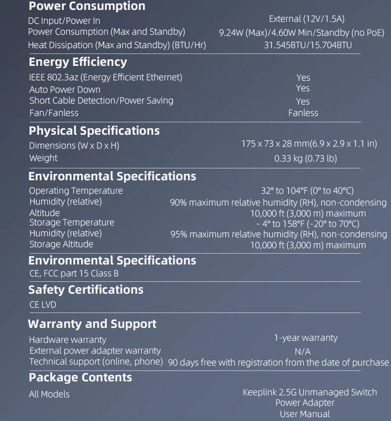 Switch 2.5Gbps KeepLiNK 9 Portas Fanless - 8x 2.5G RJ45 + 1x 10Gb SFP+ 60Gbps VLAN Metal