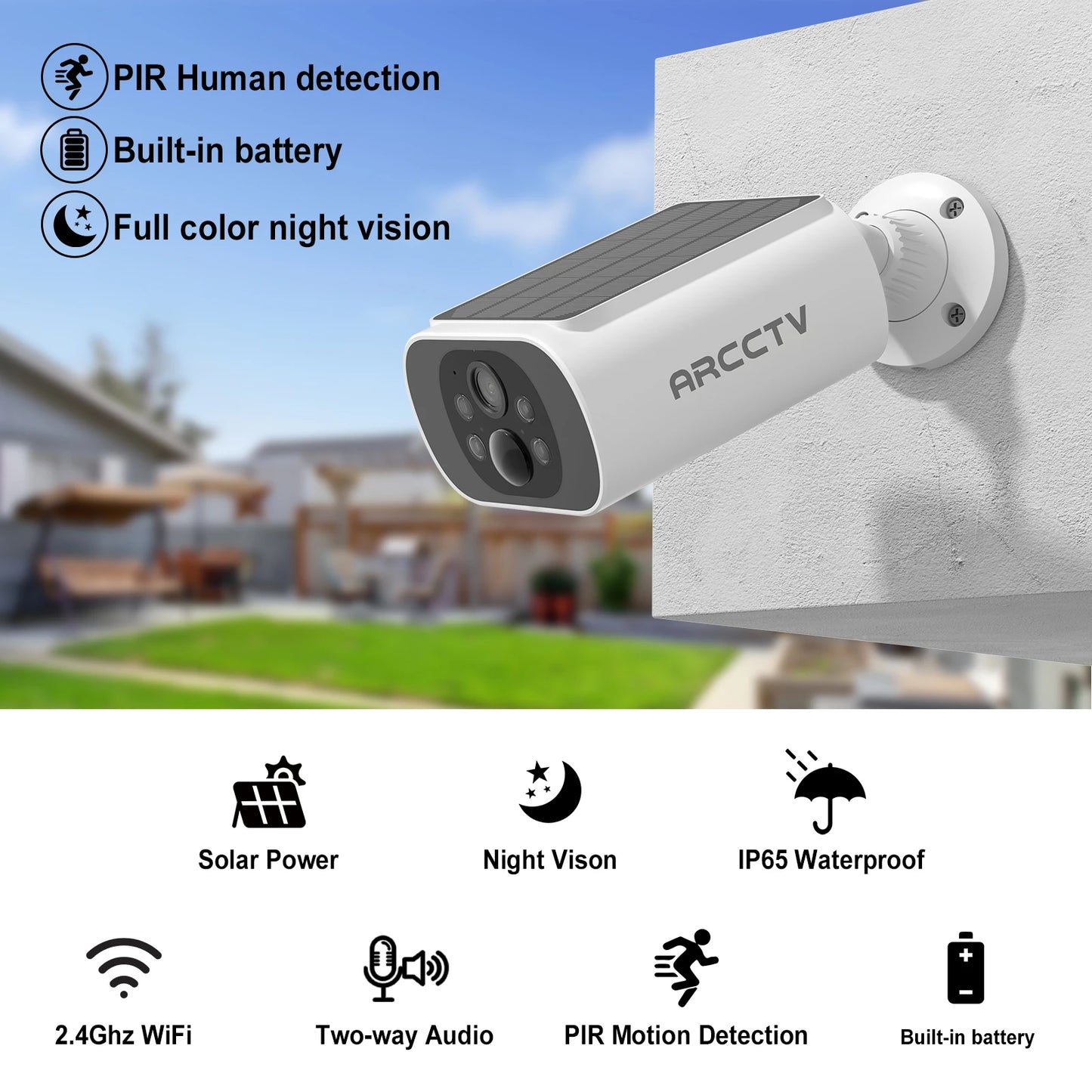 Câmera Solar ARCCTV 2K/4MP WiFi Externa com Bateria Integrada e Detecção Humana