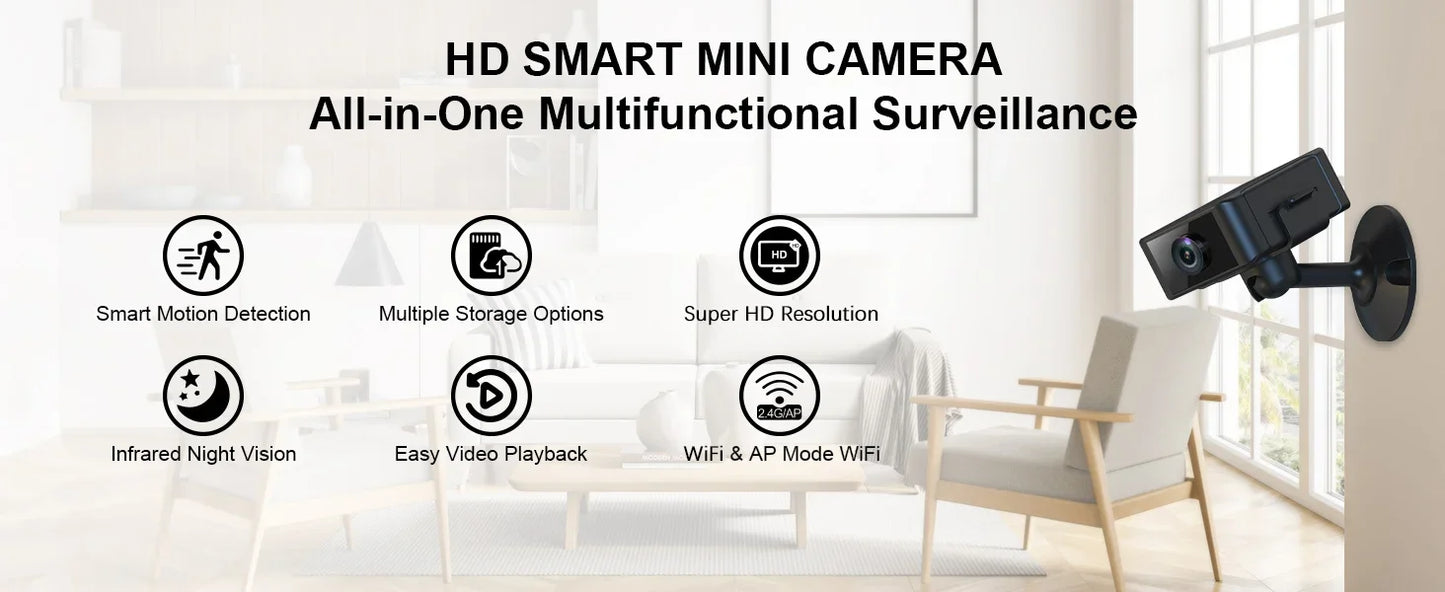 Mini Câmera VESAFE 1080P – WiFi Banda Dupla, Visão Noturna, Bateria 4h e Detecção de Movimento