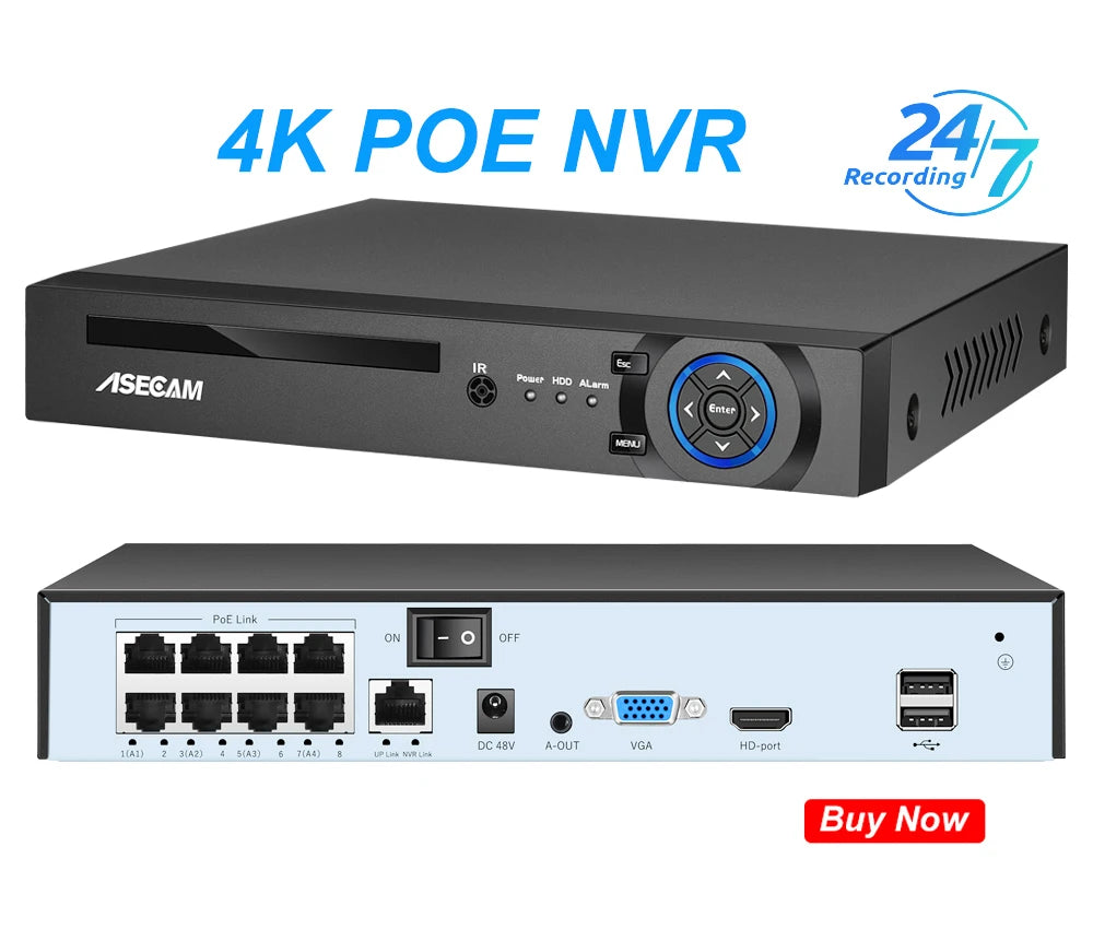 Câmera IP PoE 8MP com IA Detecção Humana 3 LEDs Visão Noturna Colorida - ASECAM B3 AI