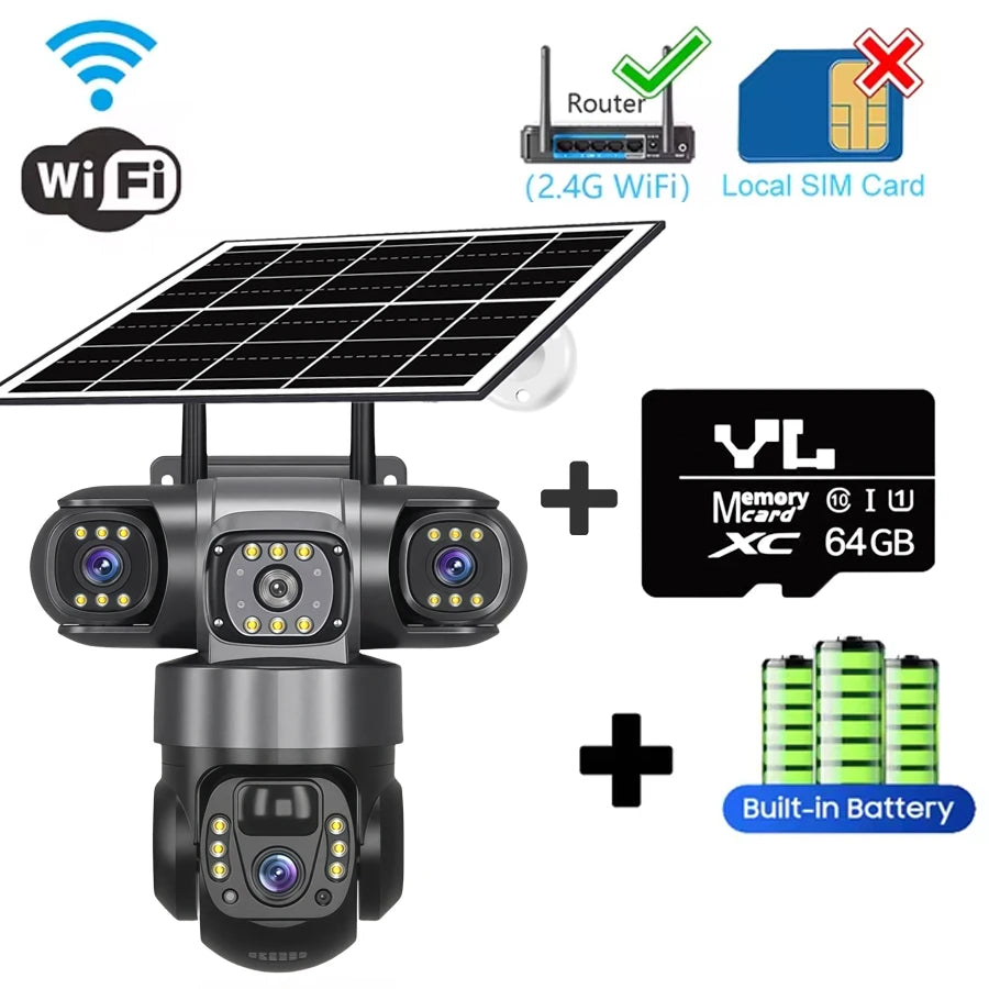 V380PRO 3 Lente WiFi Câmera Solar 15MP 360 Ao Ar Livre À Prova D 'Água CCTV Visão Noturna Câmera de Áudio Bidirecional Rastreamento Móvel 4G Câmera IP