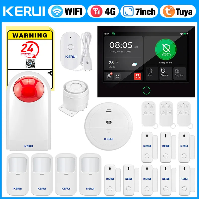 Sistema de Alarme Inteligente WiFi/4G GSM com Tela Touch IPS 7" Sensor Movimento Sirene - Kerui G70
