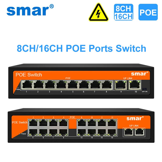 Switch PoE Smar 10 Portas 48V 120W - 8 PoE + 2 Uplink IEEE 802.3af/at 10/100Mbps VLAN 250m Câmera CCTV