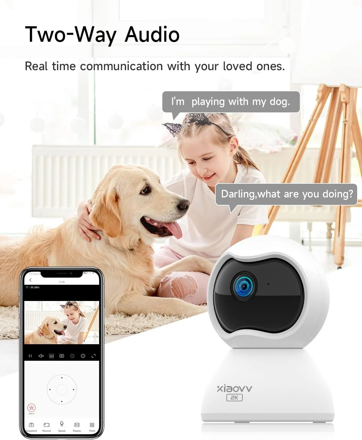Câmera XIAOVV XVV-3630S-Q2 2K 3MP WiFi 360° Pan Tilt Rastreamento Visão Noturna Bebês Pets