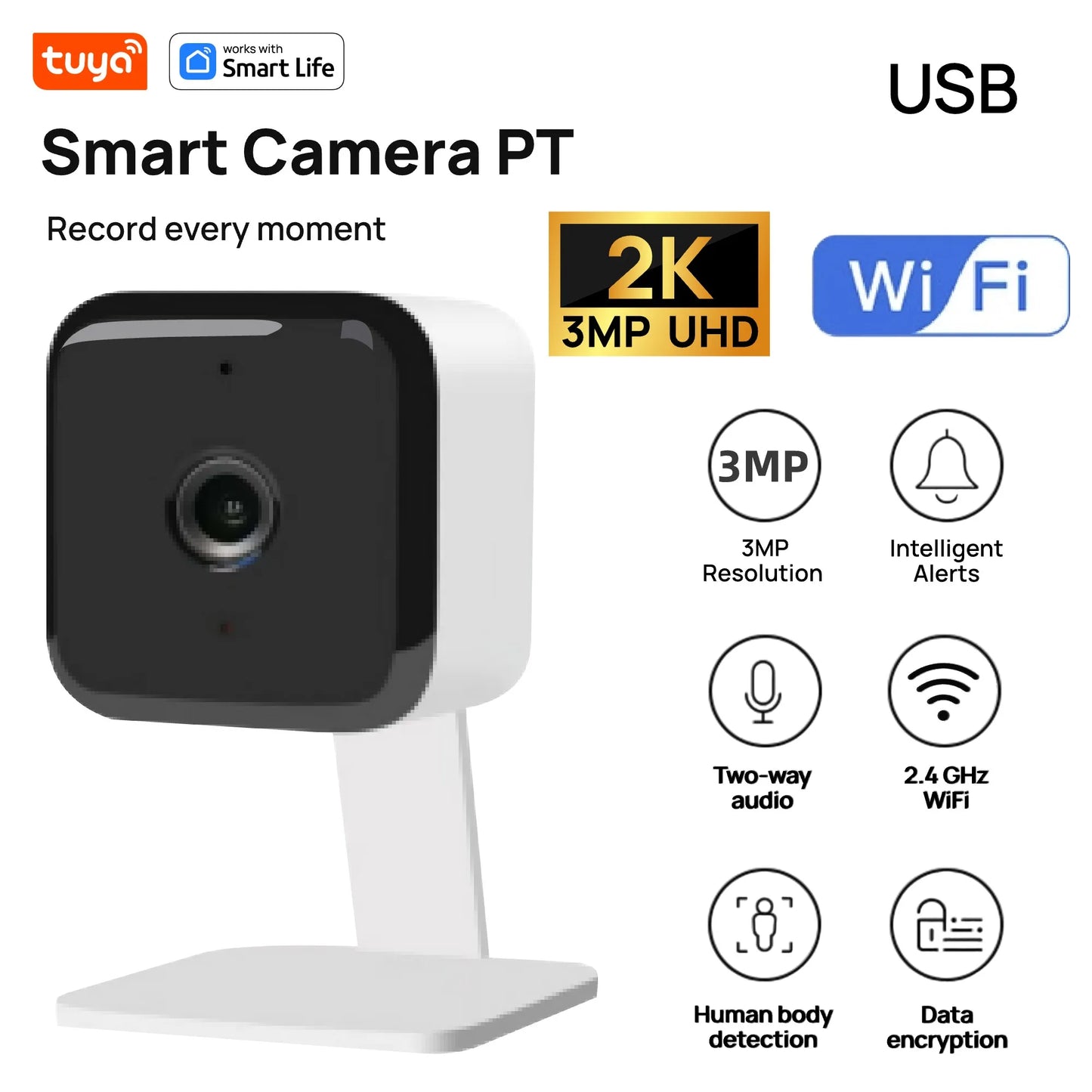 Câmera de Segurança Tuya Smart 1080p Full HD WiFi com Rastreamento de Movimento, Áudio Bidirecional para Bebês e Pets