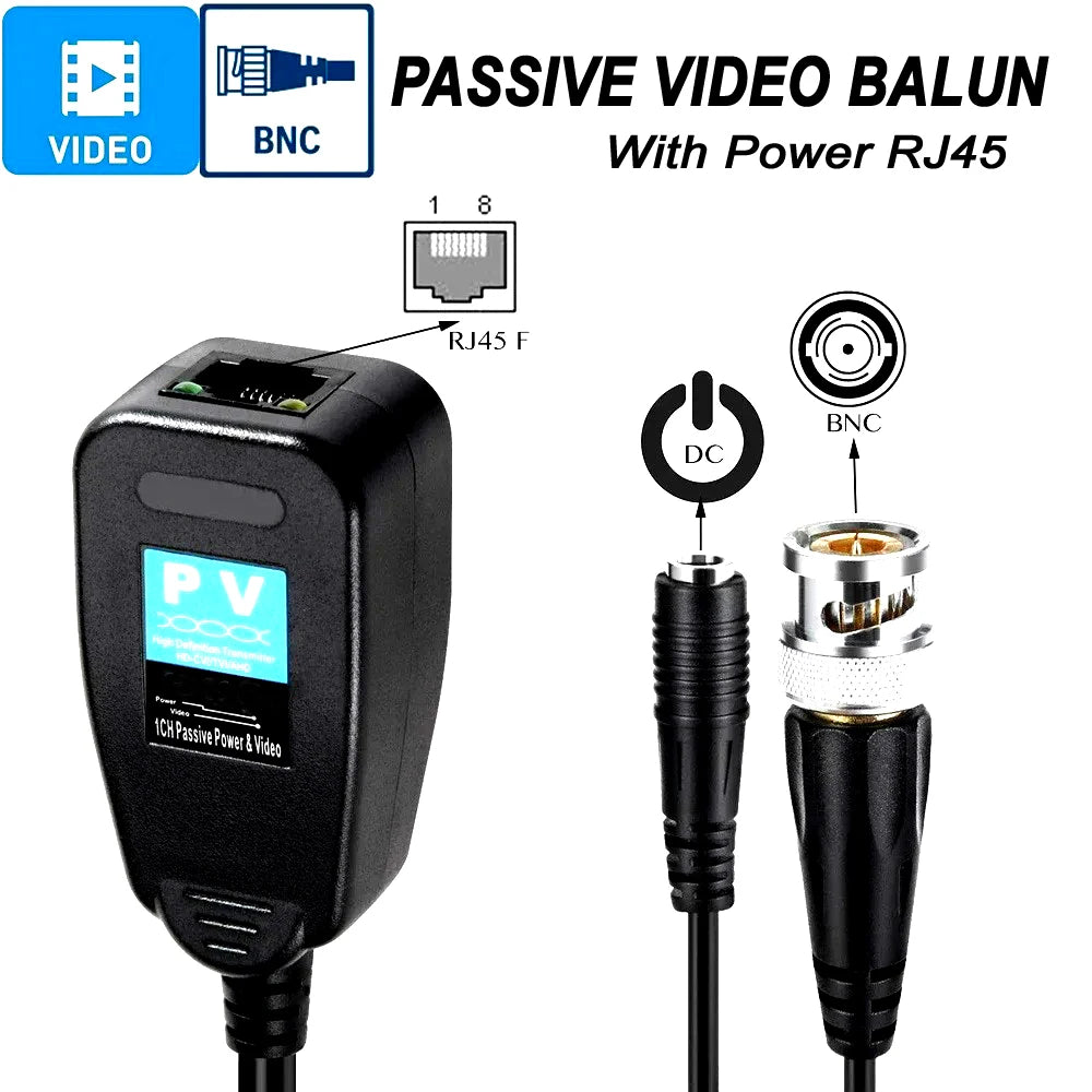 Balun Passivo RJ45 para BNC Transceptor de Vídeo CCTV para Câmeras AHD TVI CVI Analógicas - JIENUO