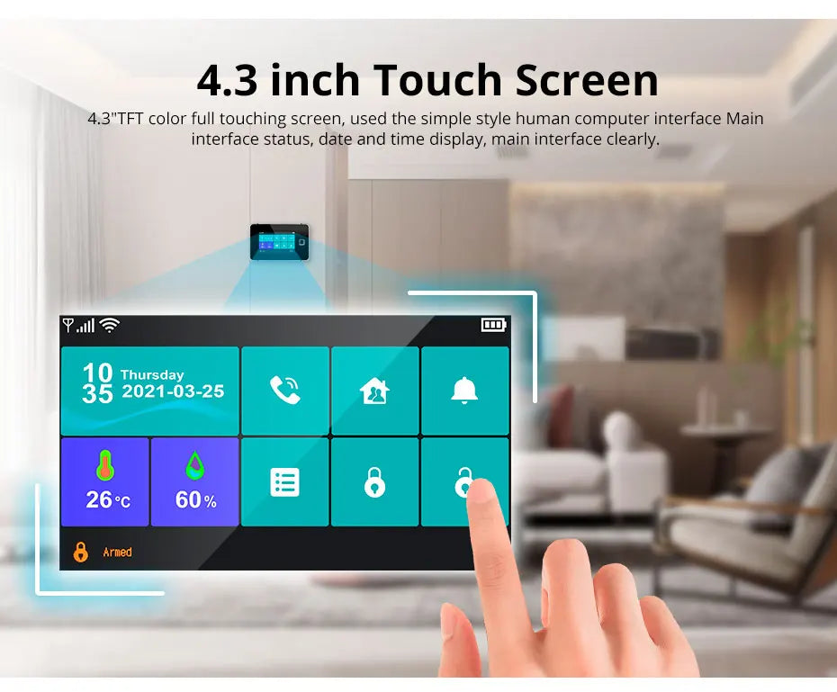 Central de Alarme KERUI G64B 4G WiFi Tela Touch 4.3" com Tuya Smart 100 Zonas Temperatura Umidade - KERUI