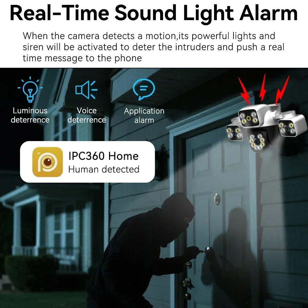 Câmera WiFi PTZ 12MP 6K Três Lentes Três Telas Zoom 10x Rastreamento Automático Alarme Visual IP66 PEGATAH