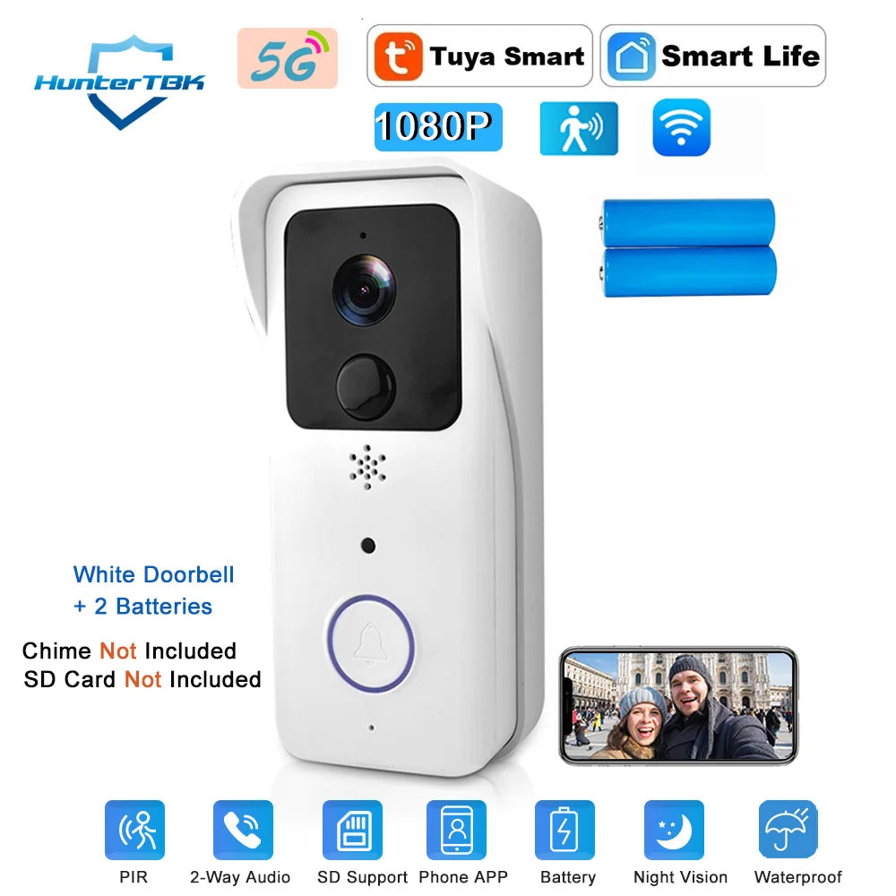 5G 2.4G WiFi Campainha de vídeo 1080P Tuya Smart Outdoor Wireless Intercom Câmera sem fio à prova d'água Ringing Bell