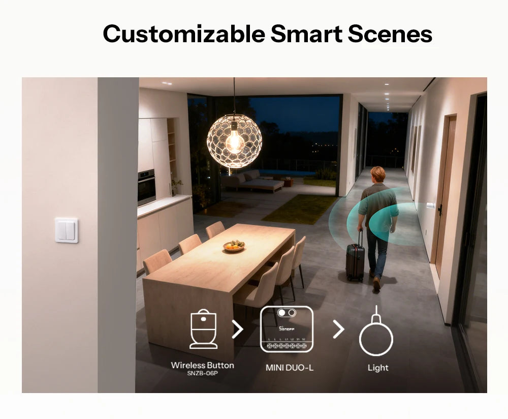 Interruptor Inteligente Zigbee 2 Gang Sem Fio Neutro Ultra Compacto SONOFF MINI DUO-L