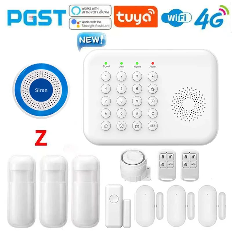 Pgst 4g wifi proteção de segurança alexa tuya vida inteligente automação residencial porta movimento sensor magnético alarme sistema segurança kit a01