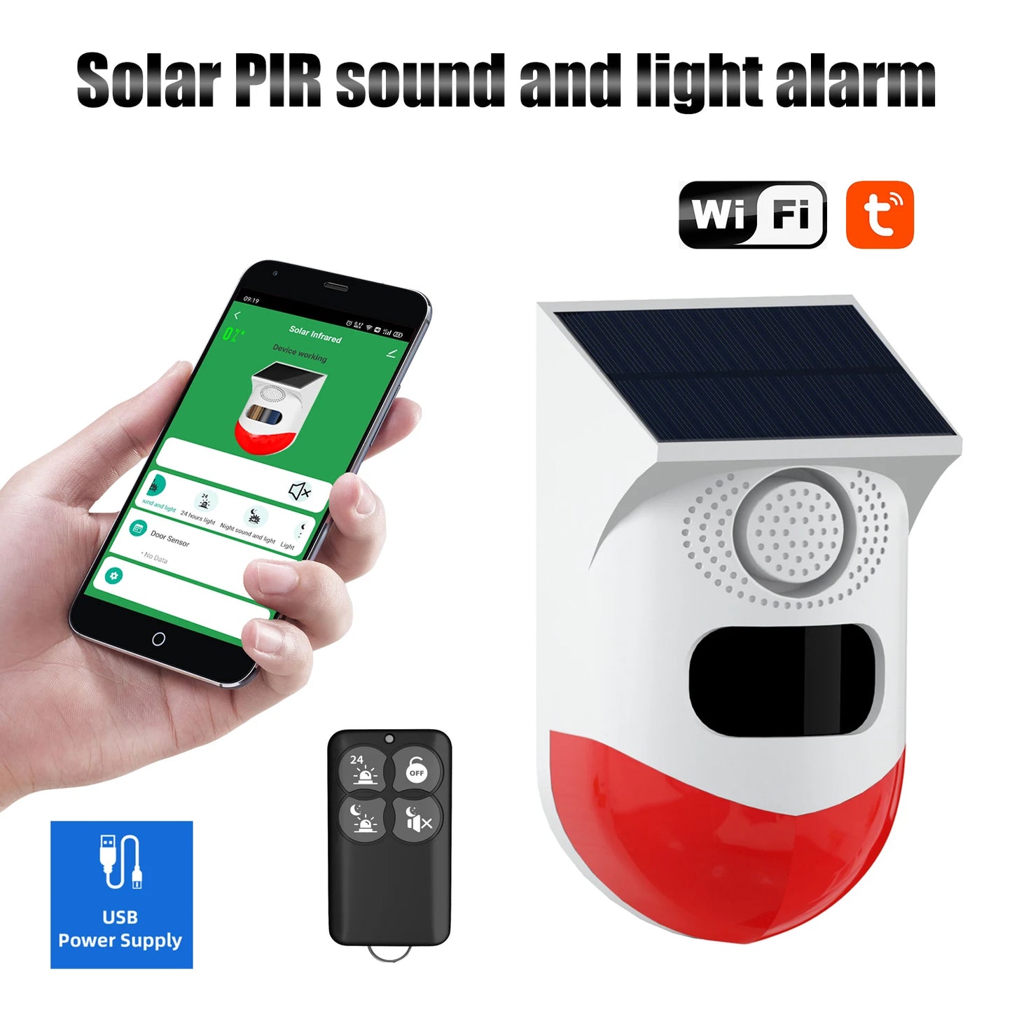 Alarme infravermelho solar ao ar livre PIR, Smart WiFi Siren, impermeável, sem fio, sensor estroboscópico anti-roubo, várias versões disponíveis, 433MHz