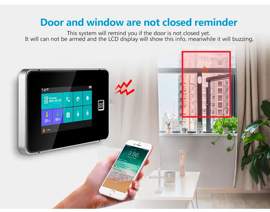 Central de Alarme KERUI G64B 4G WiFi Tela Touch 4.3" com Tuya Smart 100 Zonas Temperatura Umidade - KERUI