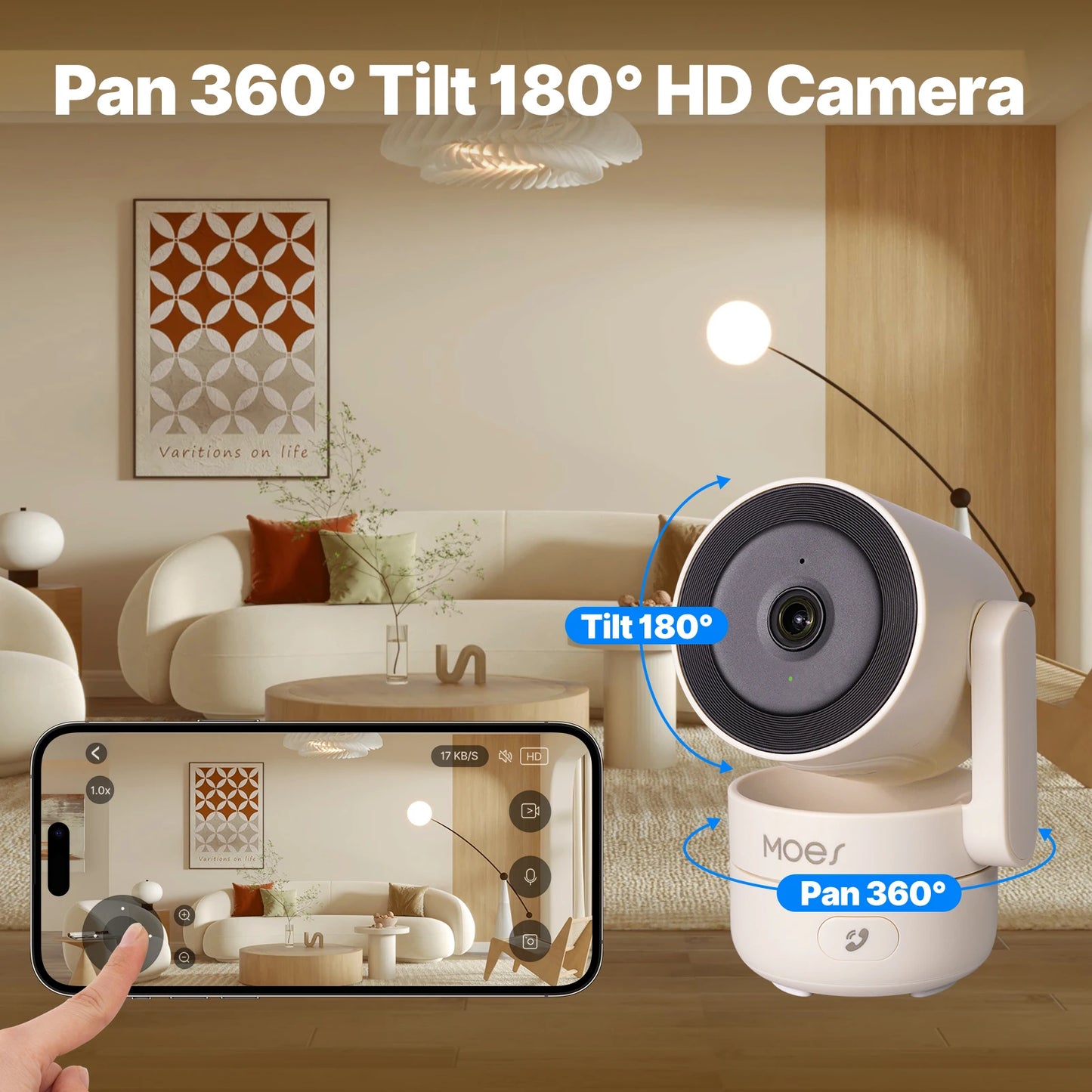 Câmera de Segurança MOES Tuya WiFi 4MP HD Pan/Tilt com Visão Noturna Infravermelha, Detecção de Movimento e Som, Patrulha Panorâmica