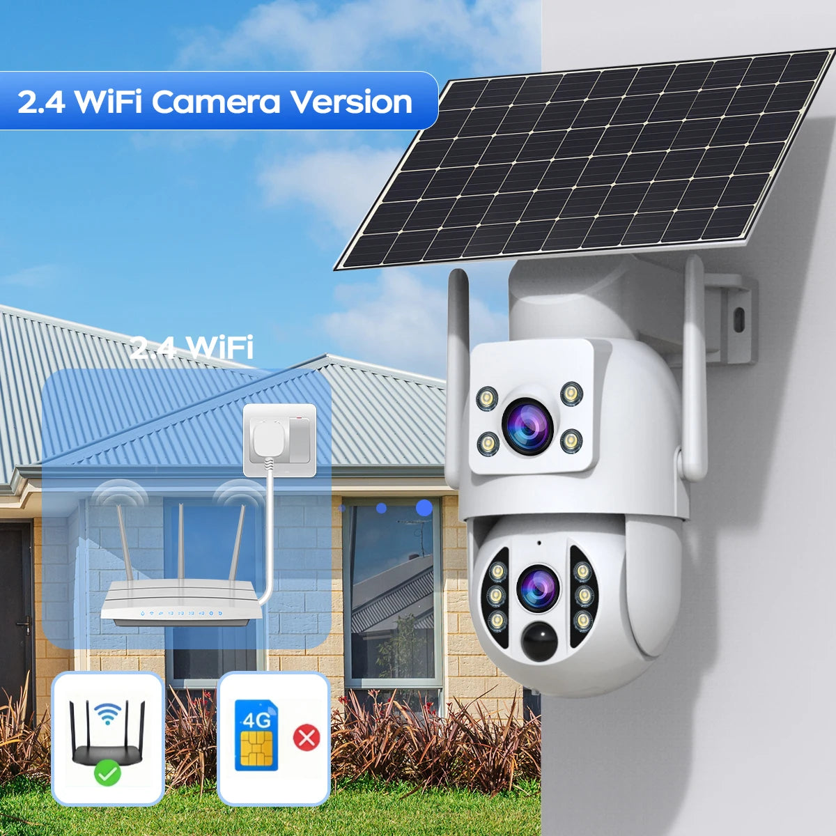 Câmera Solar 4K JOOAN - Sem Fio com Lente Dupla, Bateria Recarregável e IA